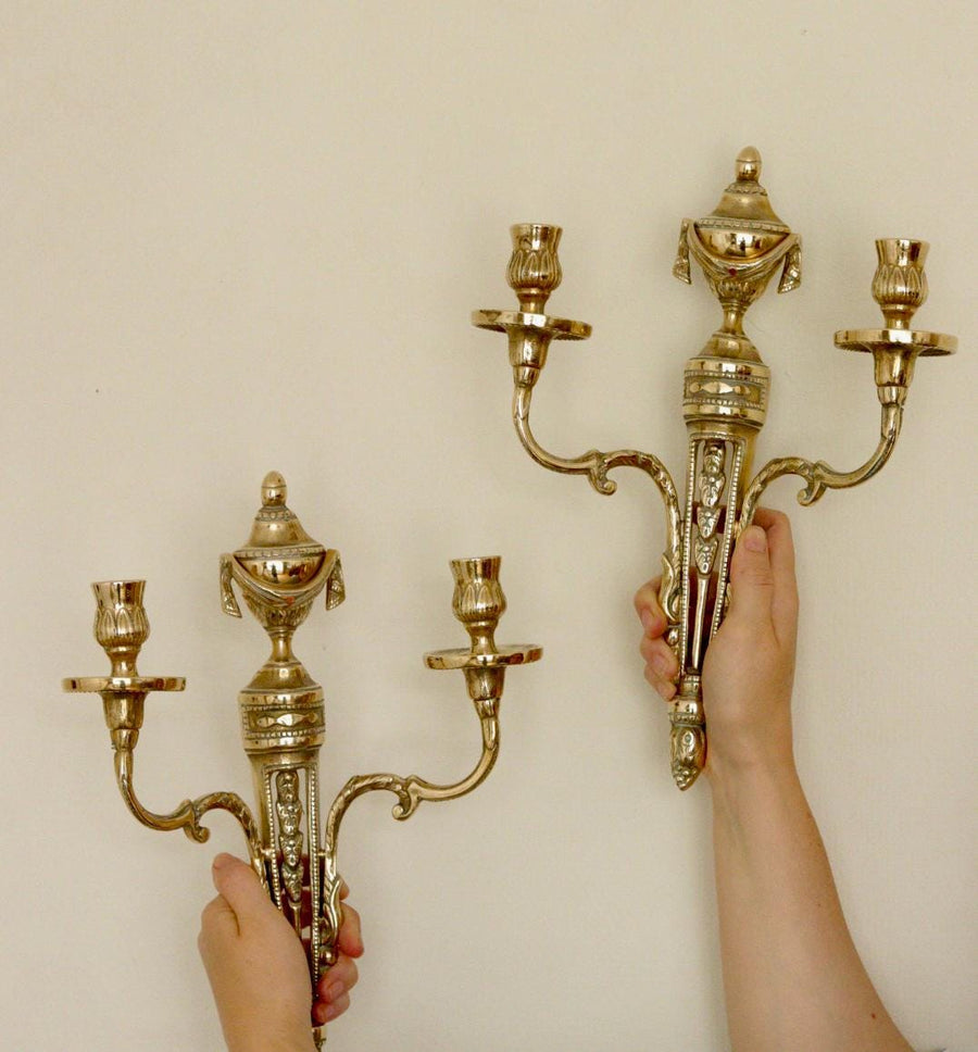 Pair of Vintage Gustavian Style Brass Sconces