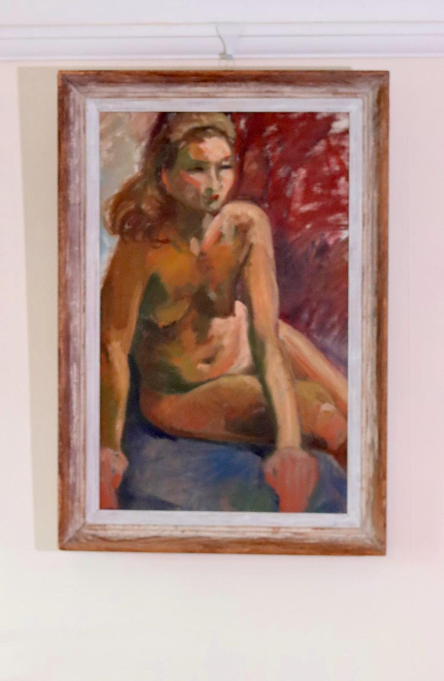Mid-20th Century Original Oil on Canvas – Nude Woman
