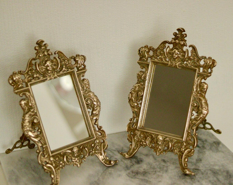 Baroque Antique Brass Mirror on Easel