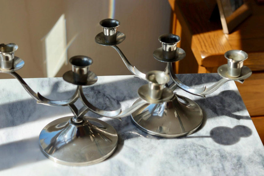 Pair of Vintage Swedish Pewter Candleholders by  Svenskt Tenn
