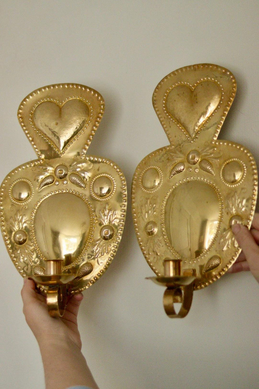 Pair of Mid Century Swedish Brass Sconces by S. Fong