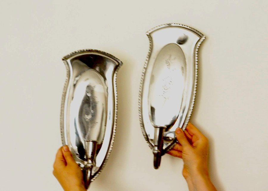 Pair Of Mid Century Swedish Pewter Sconces by Svenskt Tenn