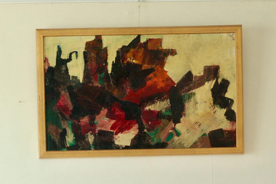 Mid-20th Century Original Abstract Oil on Canvas – Dynamic Composition