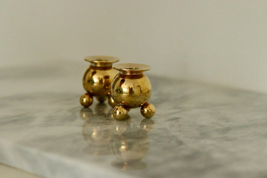 Pair of Mid-Century Swedish Brass Candle Holders by Kolback