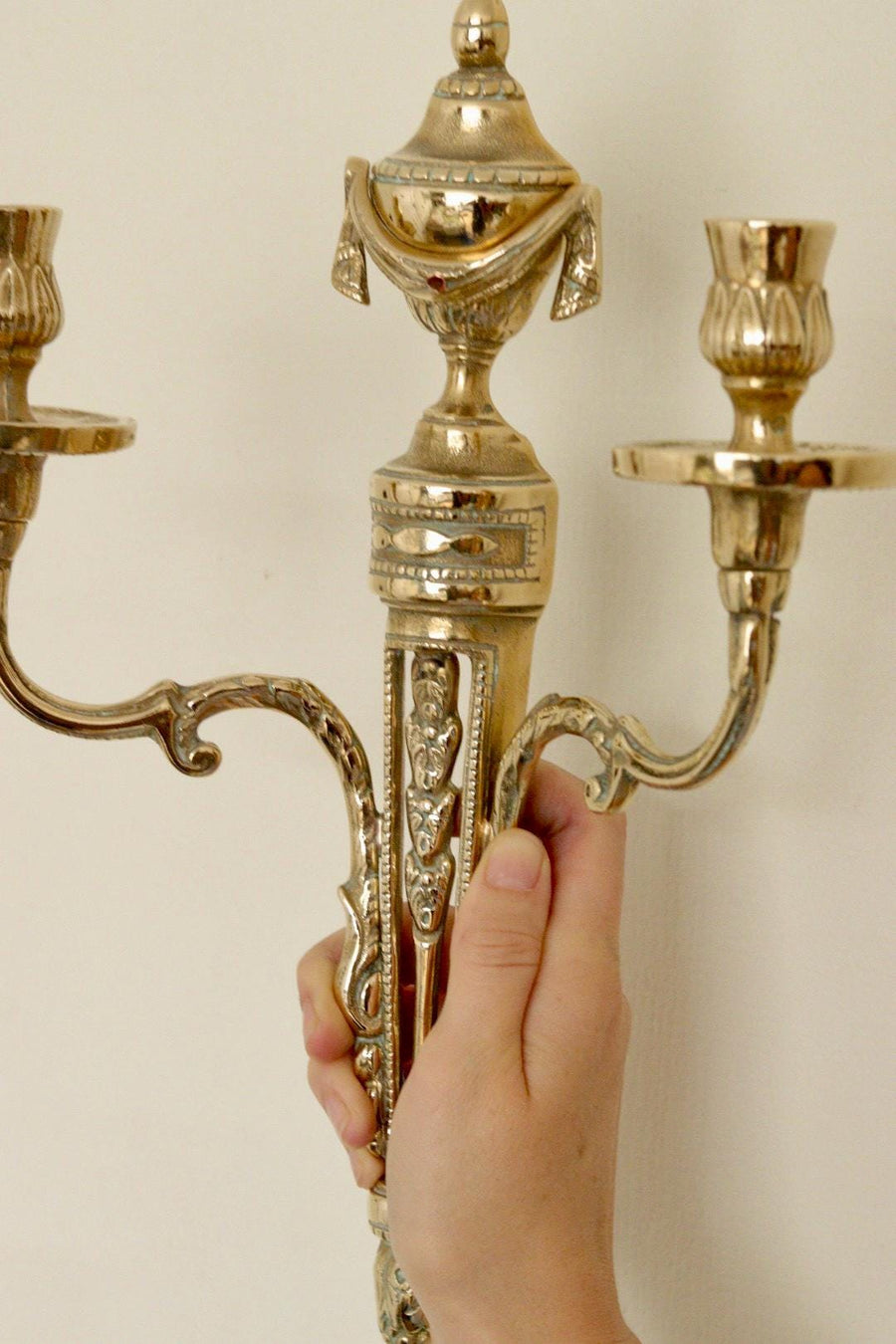 Pair of Vintage Gustavian Style Brass Sconces