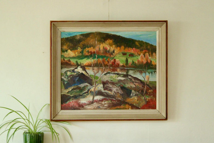 Original Mid-Century Swedish Oil on Canvas Painting "Autumn Day Järvsö"