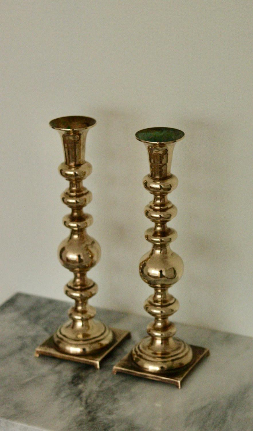 Pair of Vintage Swedish Brass Candle holders