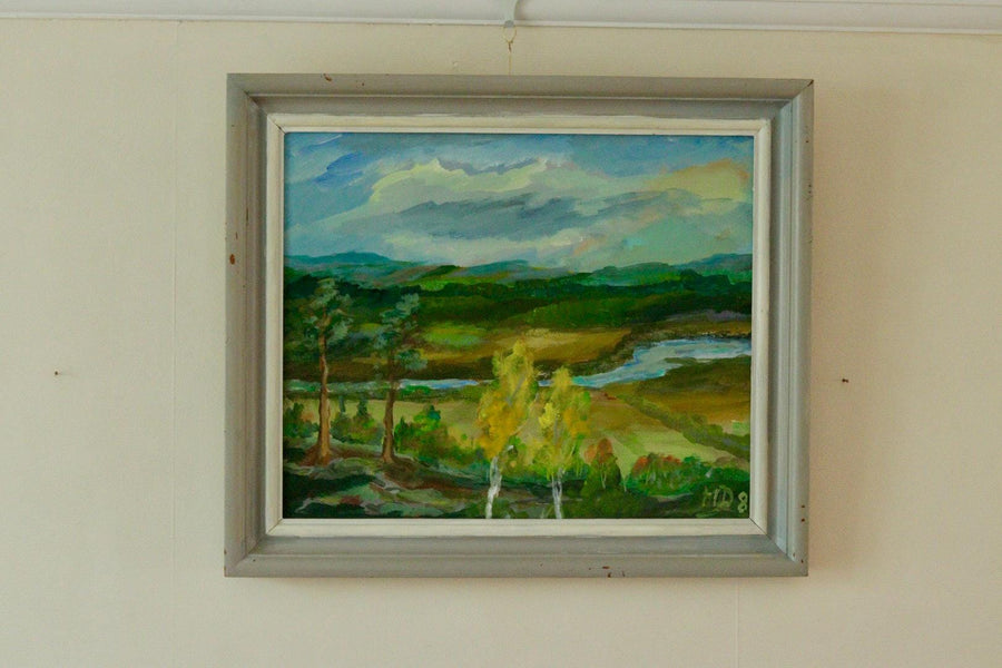 Mid-Century Original Swedish Oil on Canvas "Landscape "