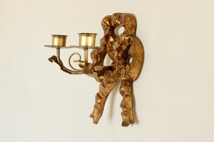 Pair of Vintage Italian Gilded Wooden Bow Sconces