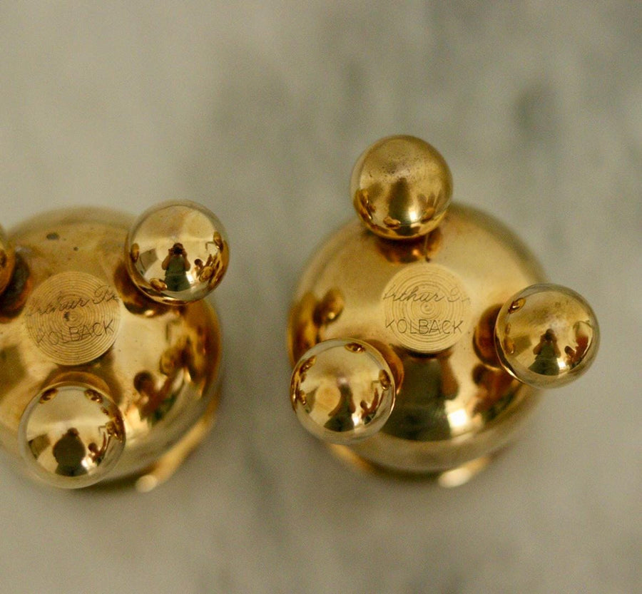 Pair of Mid-Century Swedish Brass Candle Holders by Kolback