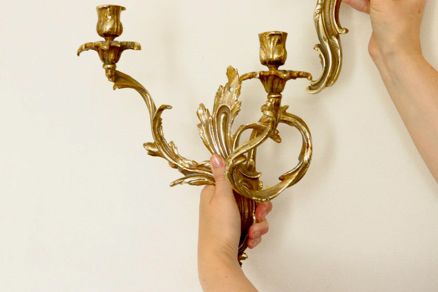 Pair of Brass Louis XV French Wall Sconces
