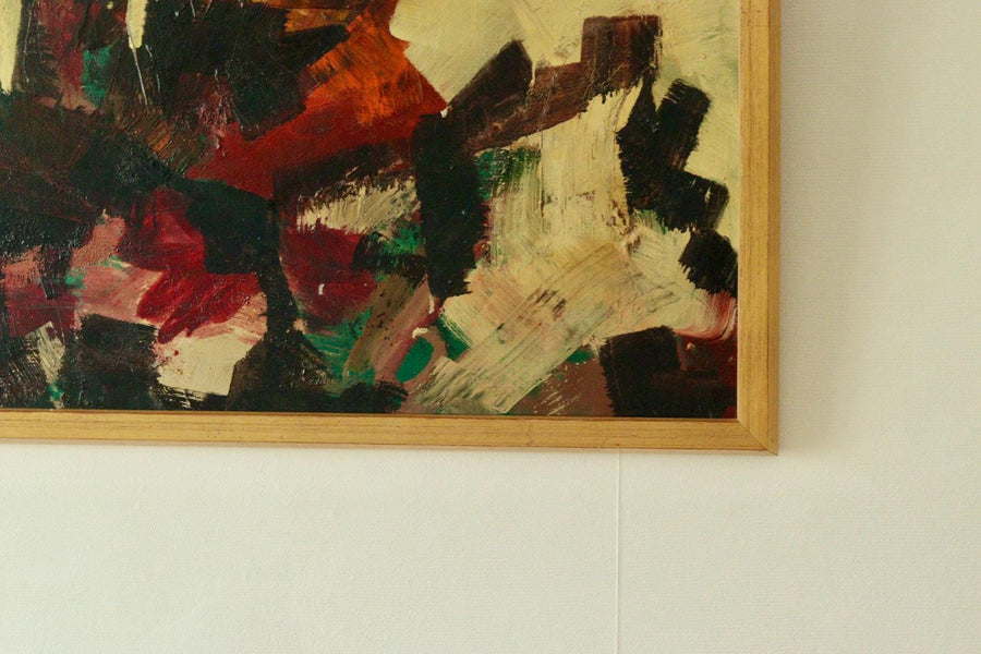 Mid-20th Century Original Abstract Oil on Canvas – Dynamic Composition