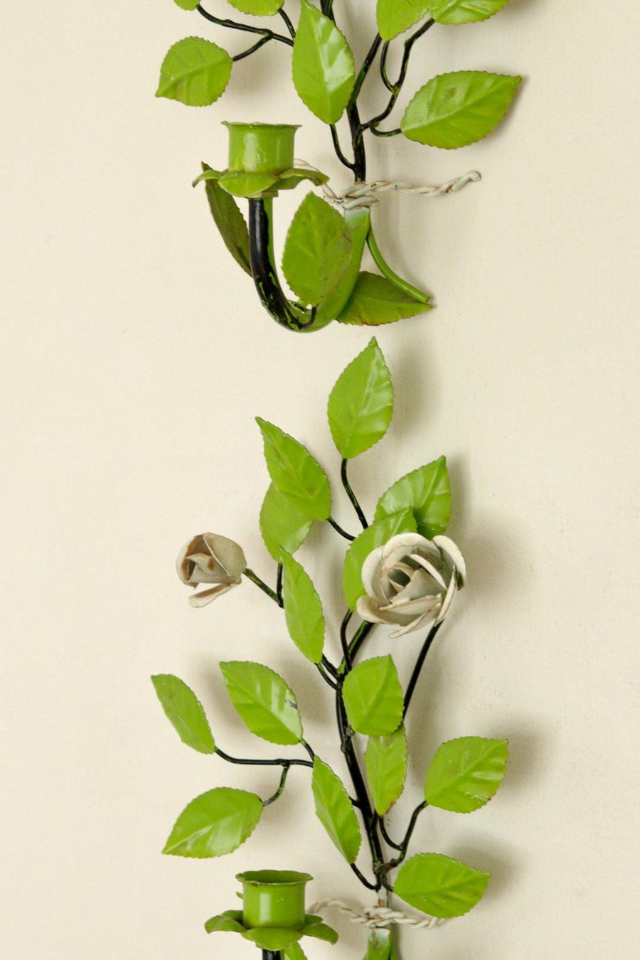 Pair of Vintage Green Metal Wall Sconce – Leaf-Shaped