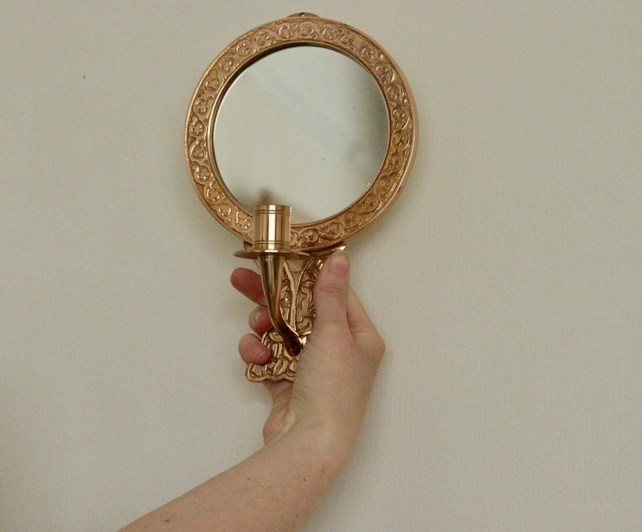 Pair of Mid Century Swedish Brass Sconces with Mirror
