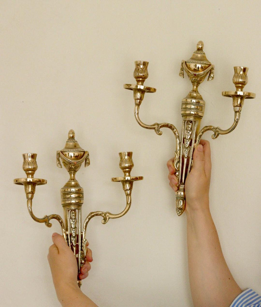 Pair of Vintage Gustavian Style Brass Sconces