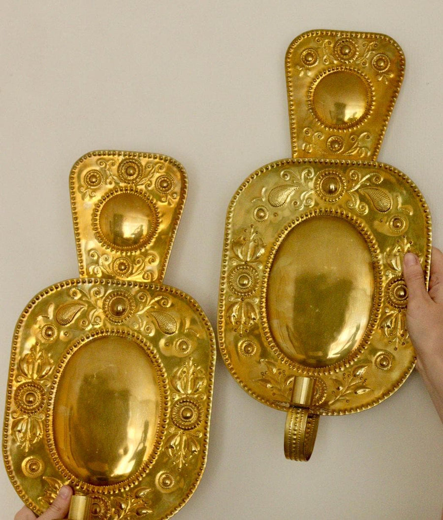 Pair Of Large Mid Century Swedish Brass Sconces
