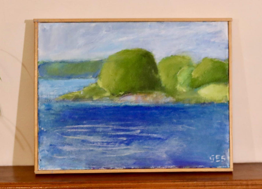 Mid-Century Original Swedish Oil on Canvas "Coast "