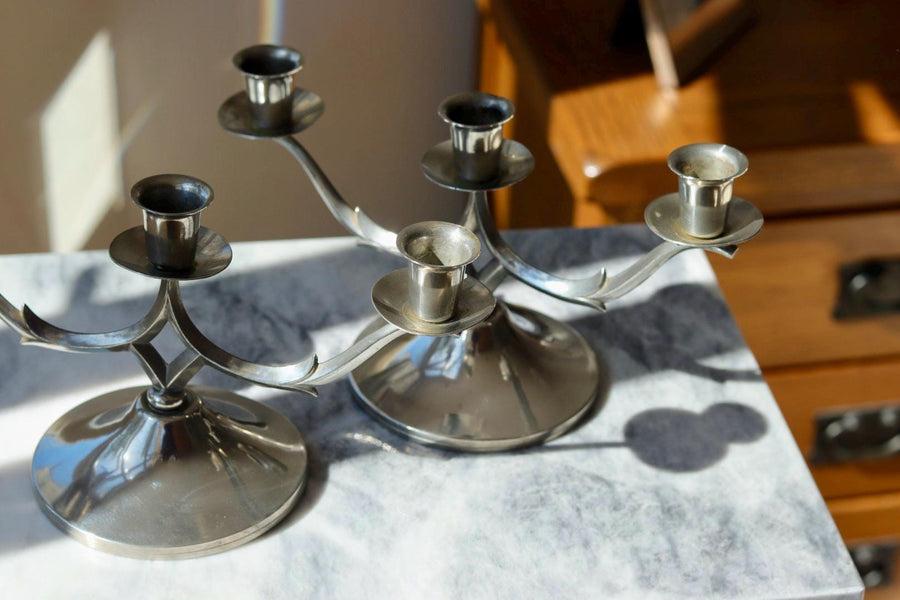 Pair of Vintage Swedish Pewter Candleholders by  Svenskt Tenn