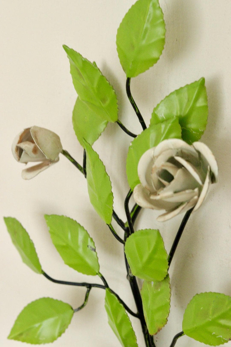Pair of Vintage Green Metal Wall Sconce – Leaf-Shaped