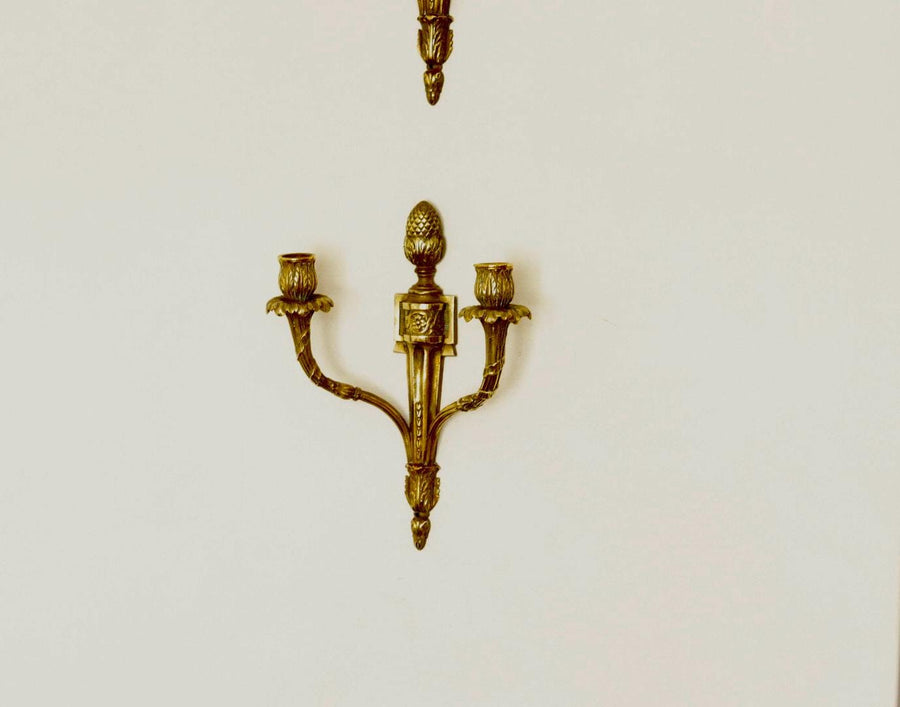 Pair of Vintage Gustavian Style Brass Sconces
