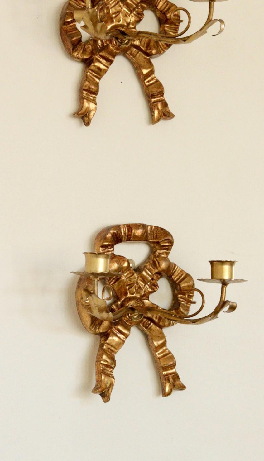 Pair of Vintage Italian Gilded Wooden Bow Sconces