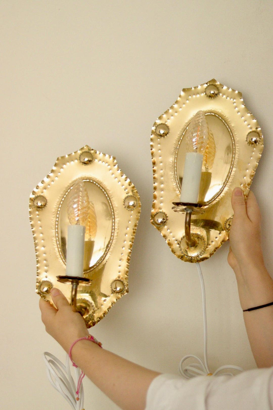 Pair of Swedish Mid-century Brass Sconces