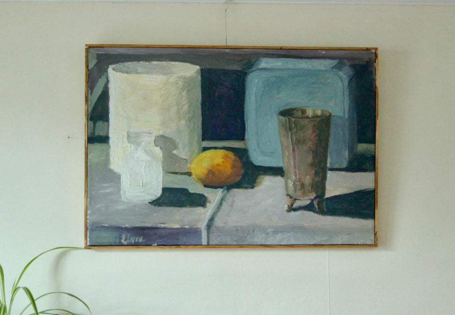 Original Mid Century Oil on Canvas – “Still Life, Lemon and Jars”