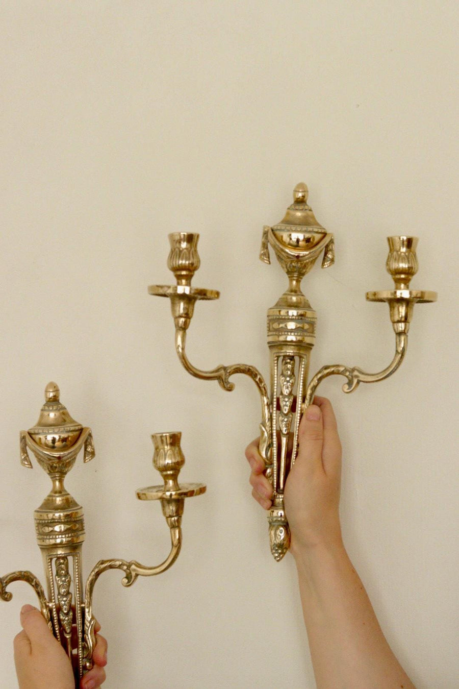 Pair of Vintage Gustavian Style Brass Sconces