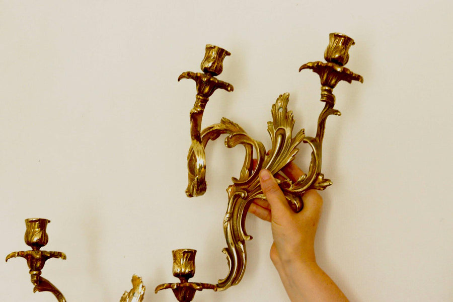 Pair of Brass Louis XV French Wall Sconces
