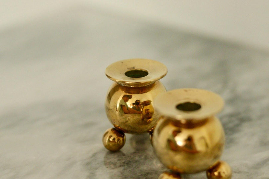 Pair of Mid-Century Swedish Brass Candle Holders by Kolback