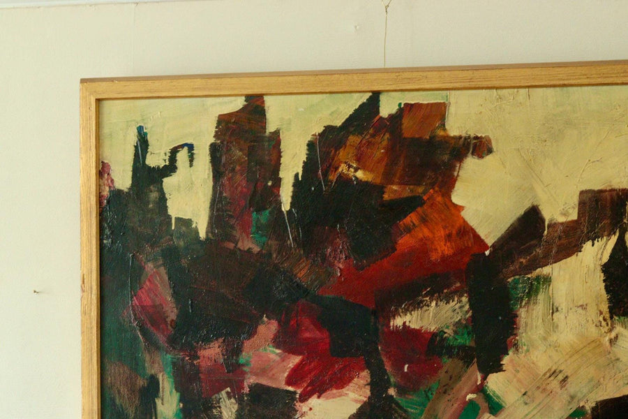 Mid-20th Century Original Abstract Oil on Canvas – Dynamic Composition