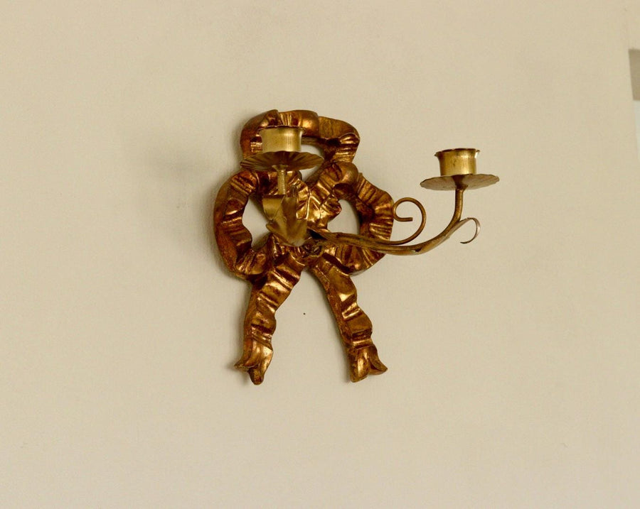 Pair of Vintage Italian Gilded Wooden Bow Sconces