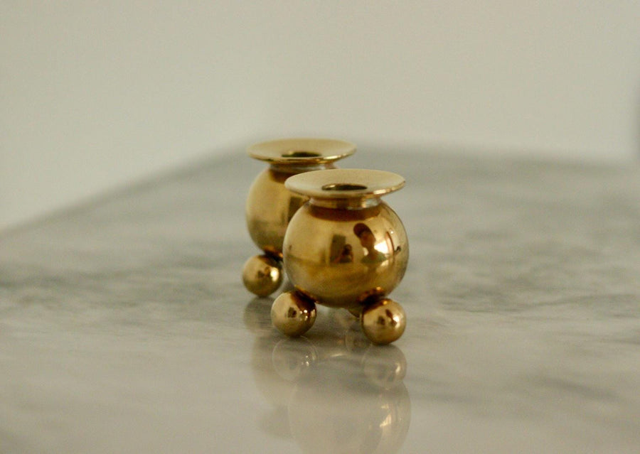 Pair of Mid-Century Swedish Brass Candle Holders by Kolback