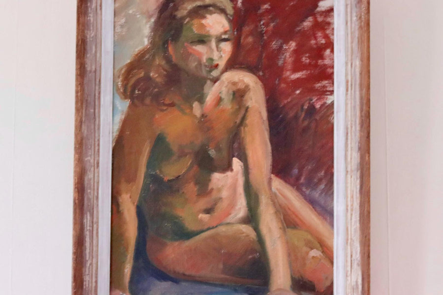 Mid-20th Century Original Oil on Canvas – Nude Woman