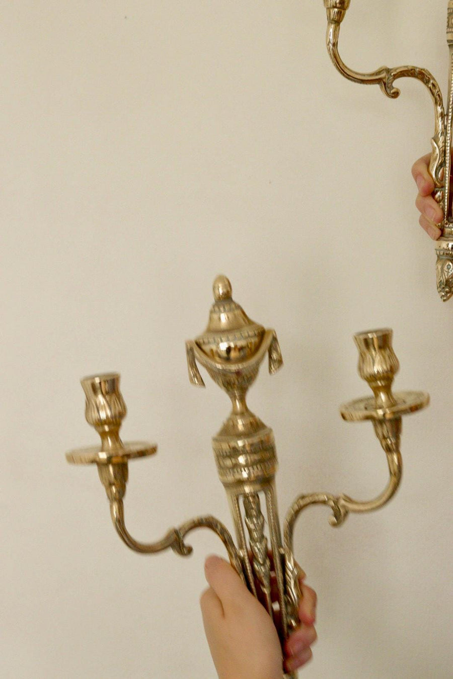 Pair of Vintage Gustavian Style Brass Sconces