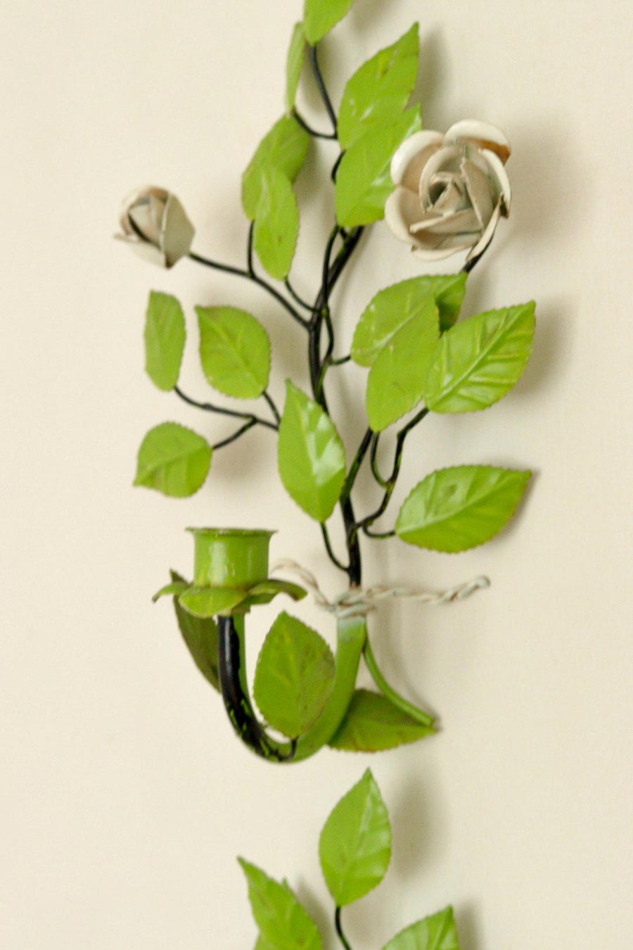 Pair of Vintage Green Metal Wall Sconce – Leaf-Shaped