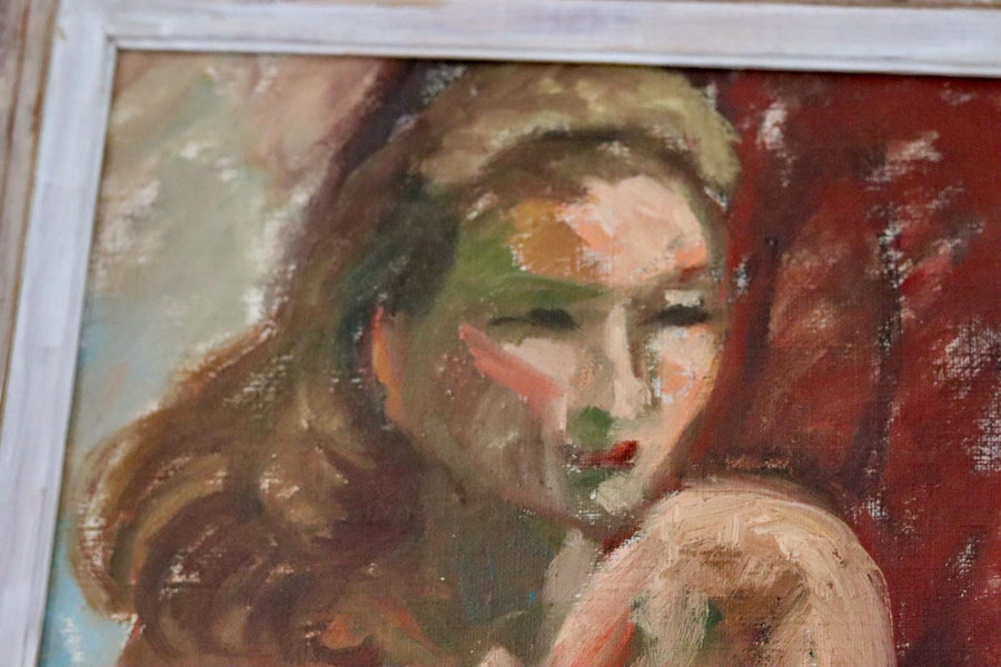 Mid-20th Century Original Oil on Canvas – Nude Woman