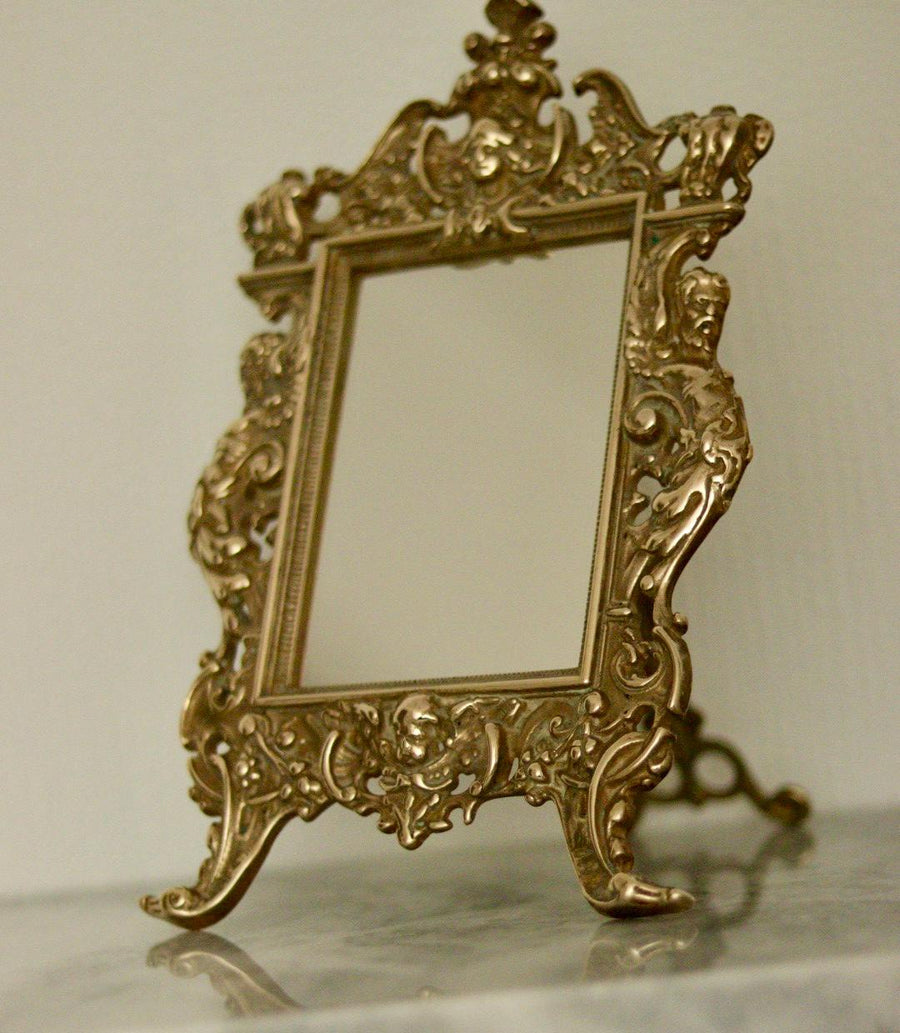 Baroque Antique Brass Mirror on Easel