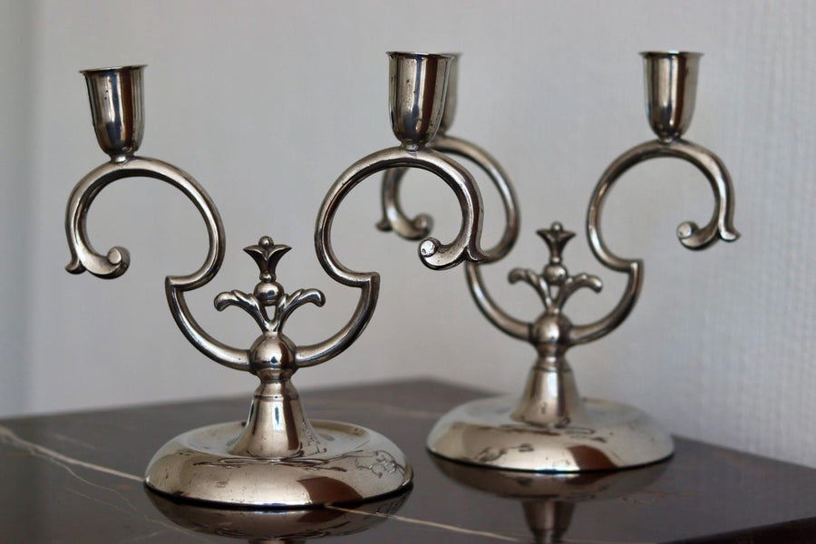 Pair of Vintage Swedish Pewter Candleholders by  Svenskt Tenn