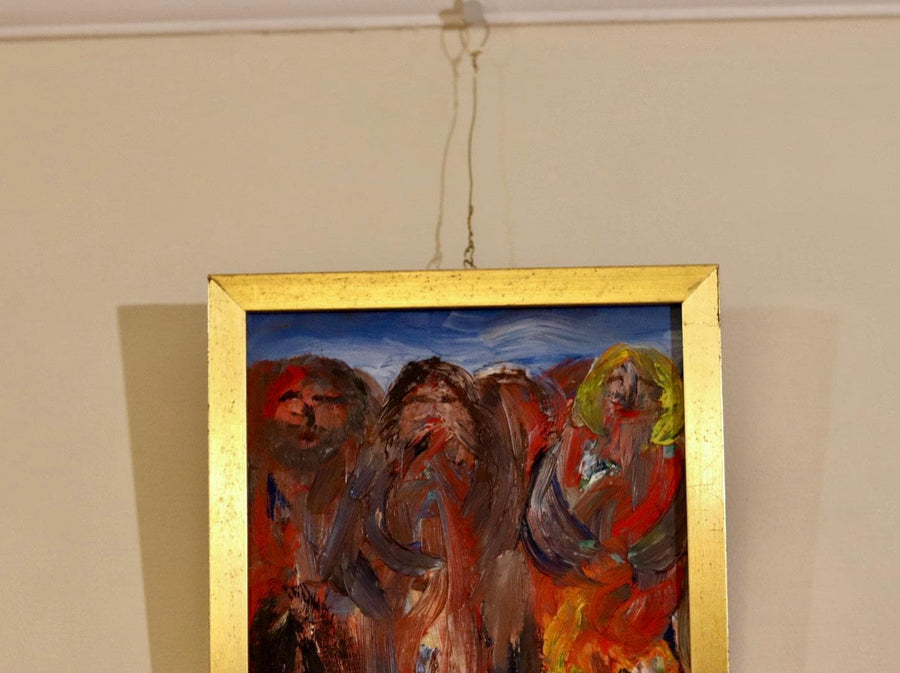 Mid-Century Original Swedish Oil on Panel "Figures "