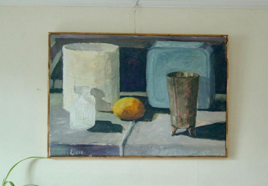 Original Mid Century Oil on Canvas – “Still Life, Lemon and Jars”