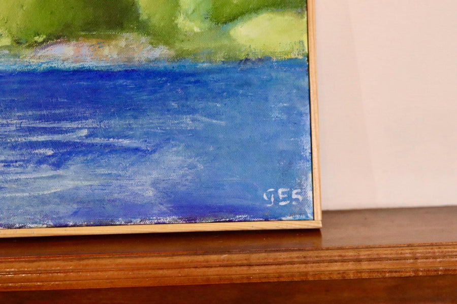 Mid-Century Original Swedish Oil on Canvas "Coast "