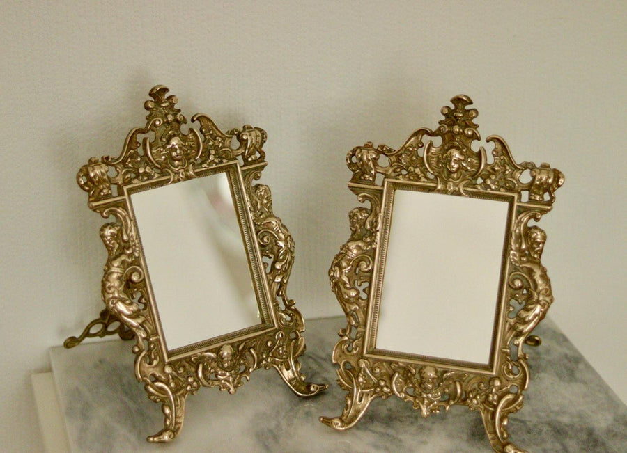 Baroque Antique Brass Mirror on Easel