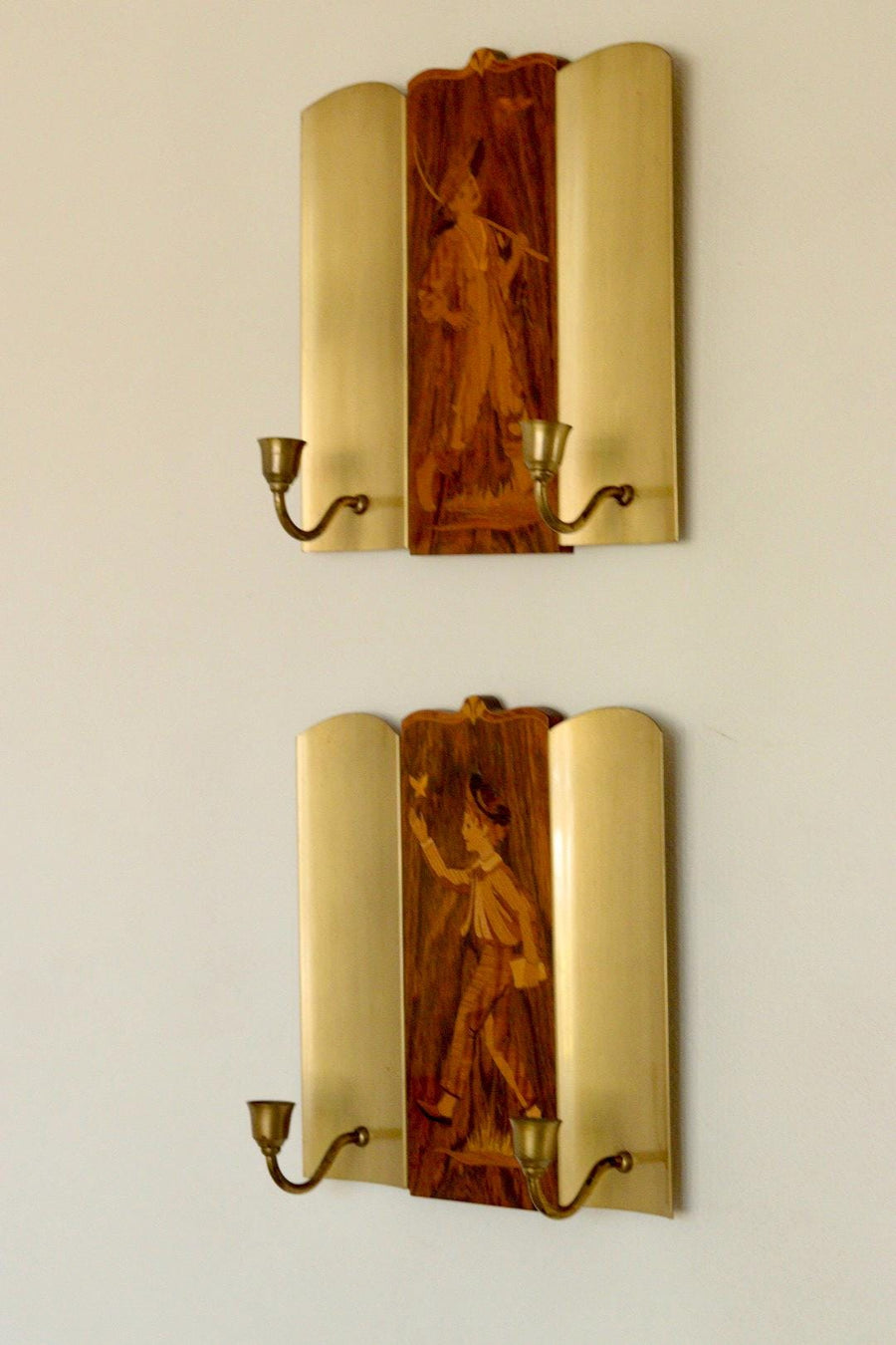 Pair Of Mid Century Swedish Sconces by Mjölby Intarsia