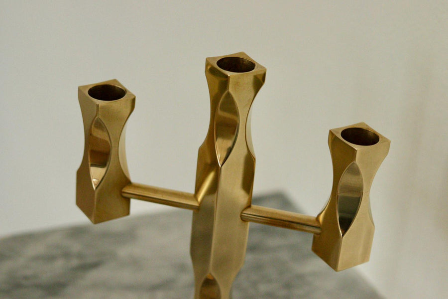 Swedish Brass Three Arm Candelabra by Lars Åkesson for Vallonmässing