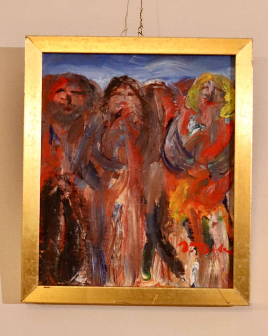 Mid-Century Original Swedish Oil on Panel "Figures "
