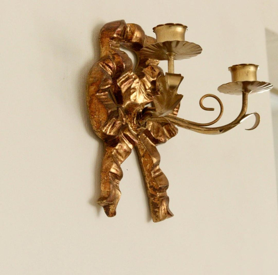 Pair of Vintage Italian Gilded Wooden Bow Sconces