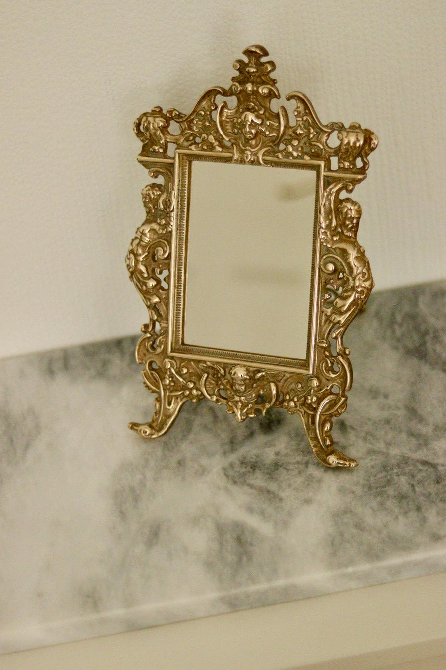 Baroque Antique Brass Mirror on Easel
