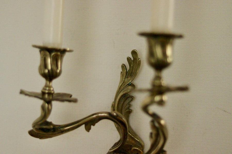 Pair of Brass  Louis XV Style French Wall Sconces