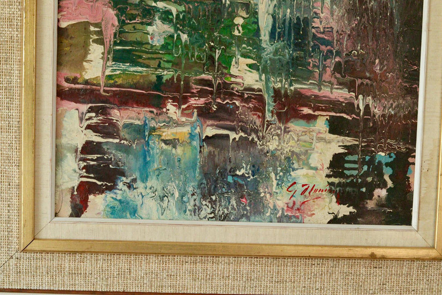 Mid-Century Original Scandinavian Oil on Canvas "Abstract Motif"